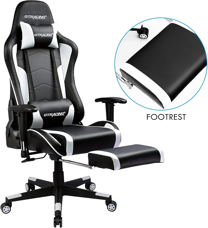 GTPLAYER Gaming Chair with Footrest Speakers Video Game Chair Bluetooth Music Heavy Duty Ergonomic Computer Office Desk Chair