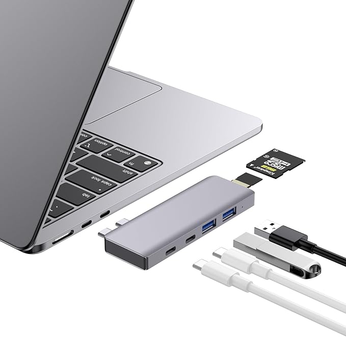 USB C Hub 6-in-2 USB Adapter for MacBook Pro Air Thunderbolt 4 Dock with 100W PD 40Gbps USB-C 3.0 2 USB-A 3.0 SD/TF Card Reader Compatible with MacBook Pro Air M1/M2/M3/M4