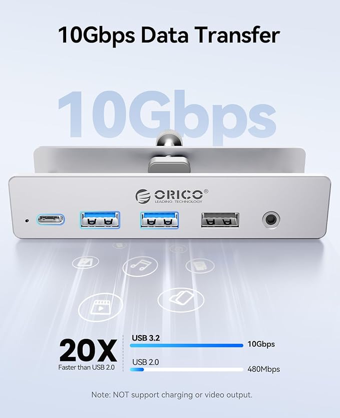 ORICO Clip Docking Station 8-in-1 Clamp USB C Hub with 4K@60Hz HDMI 100W PD Gigabit Ethernet 4xUSB Port AUX 10Gbps Clamp Docking Station for Laptop MacBook PC (Adapter Not Included)