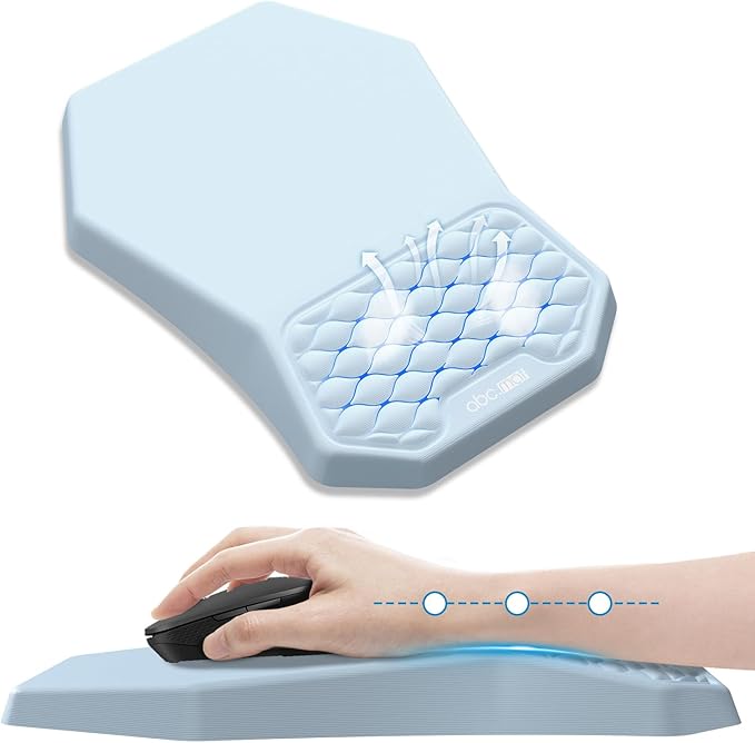 Ergonomic Mouse Pad Wrist Rest Support Massage Design Surface for Carpal Tunnel Pain Relief Memory Foam Non-Slip PU Base for Computer Desk Sky Blue