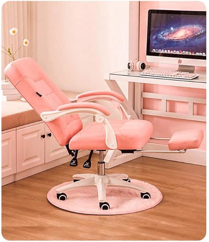 YYDS Chair Fashion Gaming Chair Girls Executive Ergonomic Home Office Live Esports Chair High-Back Swivel Chair with Fixed Armrest Ergonomically (Color : Beige Size : Nylon feet)