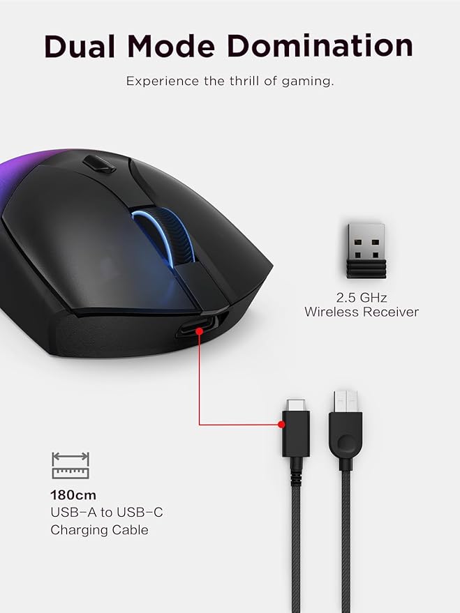 Lenovo Legion M410 Wireless RGB Gaming Mouse – 6 Button Palm Grip Mouse with 16000 DPI 53 Hour Rechargeable Battery 2-Zone RGB Lighting NVIDIA Reflex Compatible