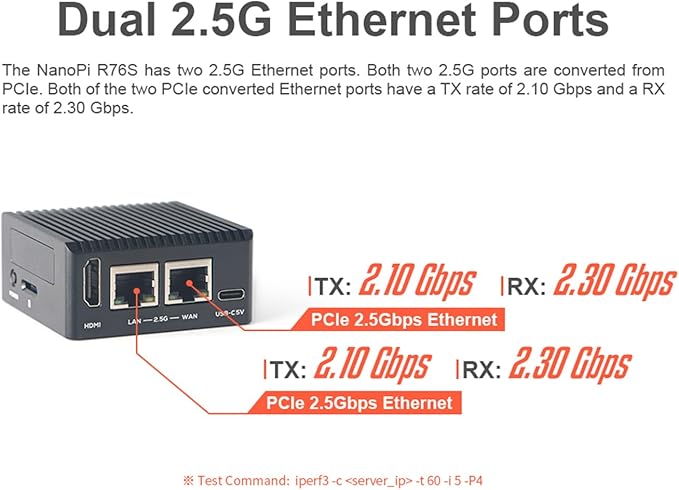 NanoPi R76S Mini Router RK3576 Octa-Core SoC with AI Model LPDDR5 16GB RAM 32GB eMMC 6TOPS NPUDual 2.5G Ethernet Support M.2 Wi-Fi Module (None M.2 WiFi LPDDR4X 4GB TF Card Kit)