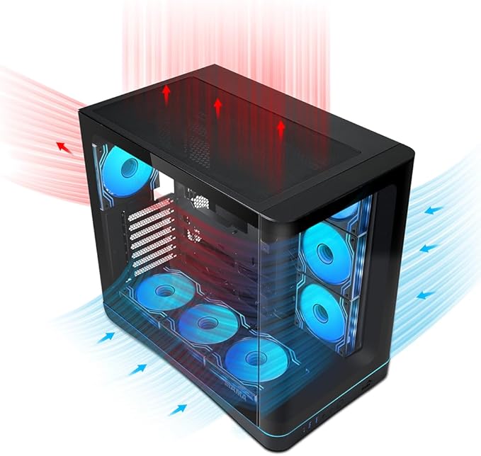 SAMA V62 Mid-Tower PC Case 7x120mm Pre-Installed ARGB PWM Fans 4mm Tempered Glass USB 3.1 Type-C &amp USB 3.0 Ports 7 Slots Support ATX/MATX/ITX (Back-Connect Compatible) Black
