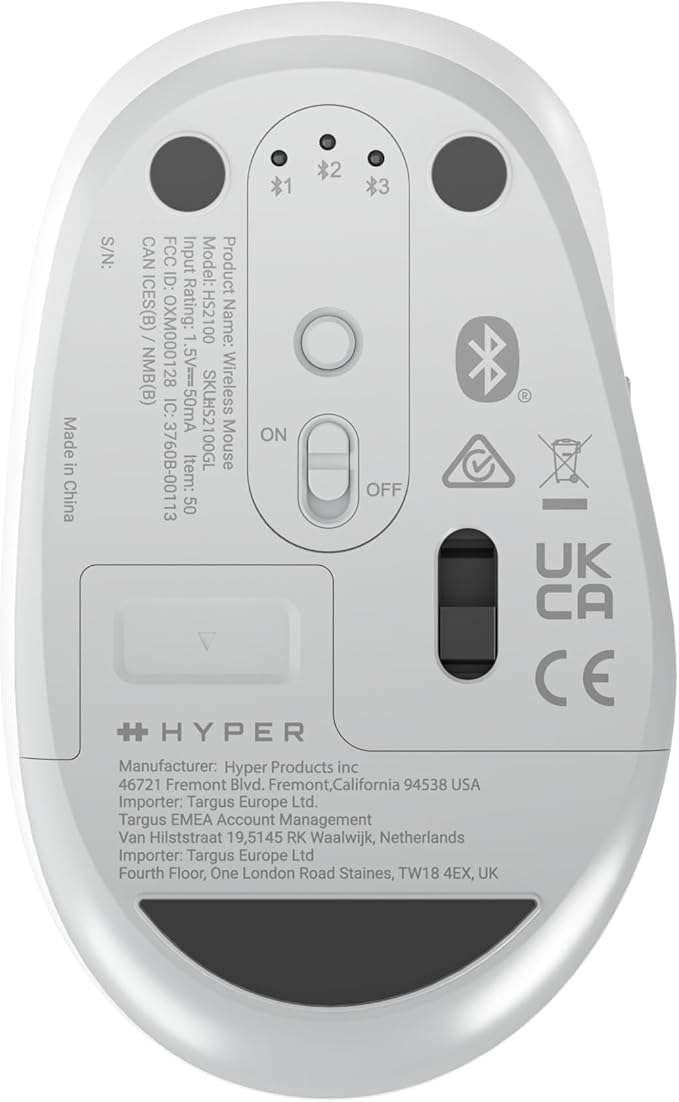 Hyperspace Wireless Mouse Bluetooth 5.0 — Ergonomic Wireless Mouse w/Adjustable Sensitivity Fast Switching Compatible w/MacOS Windows Chrome OS — Pair Up to 3 Devices