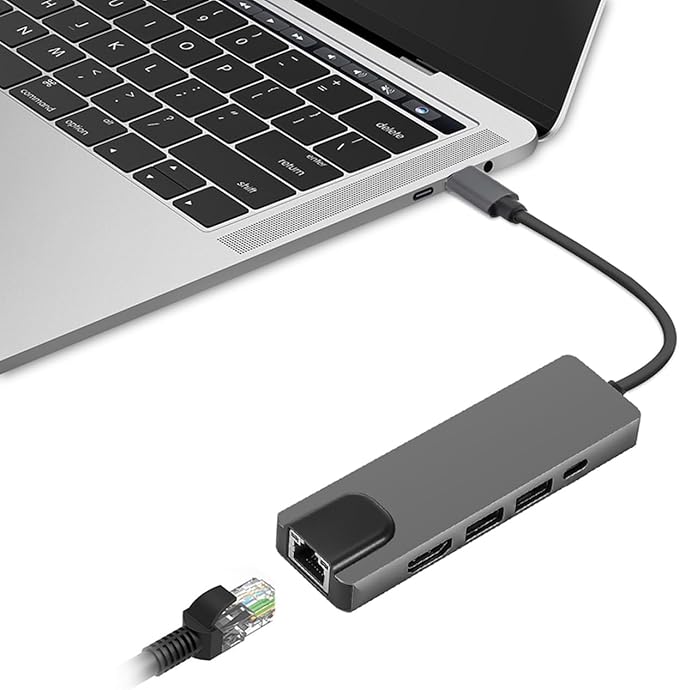 Sahara 5-in-1 USB-C Hub with Ethernet – Multiport Adapter with 4K HDMI USB 3.0/2.0 100W PD Charging and RJ45 – Compatible with MacBook Chromebook and PC