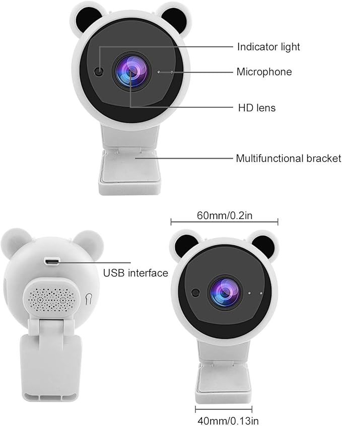 Webcam HD USB Computer Camera Webcam with Mic Video Recordin Diital Webcam for Live Broaast(White)