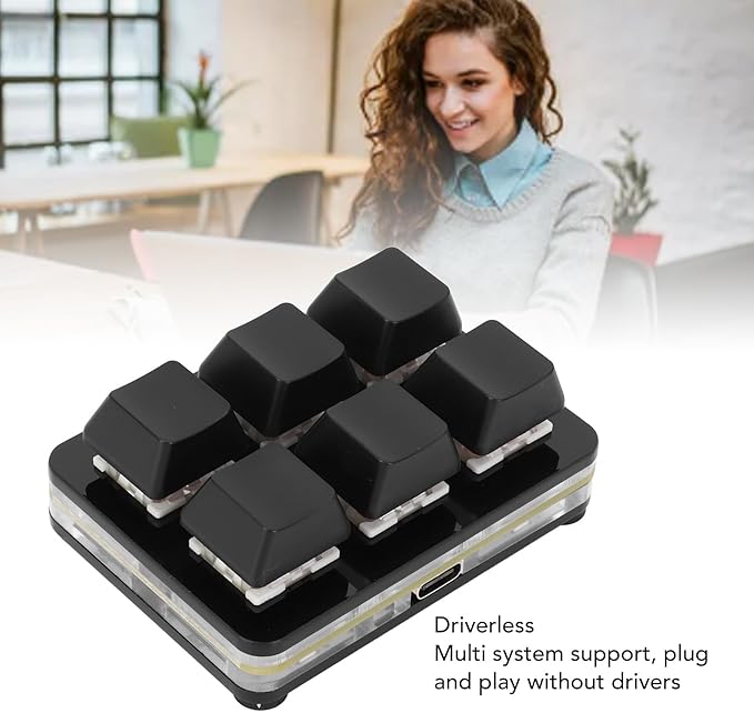 Fabater 6 Key Keypad One Handed Mechanical Gaming Keyboard Small USB Wired RGB Keypad DIY Programmable keypad for Game Office (Black)