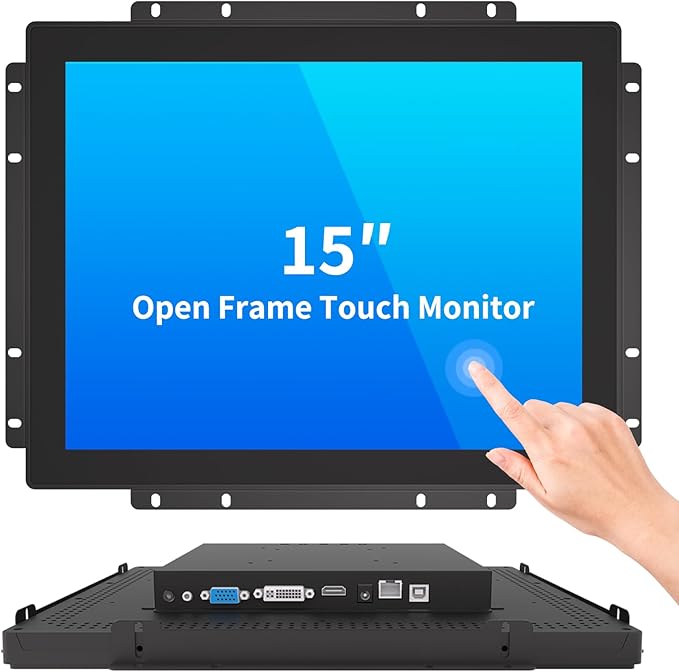 15 Inch Open Frame Touch Monitor PCAP 10-Point Touch Industrial Touchscreen Monitor with HDMI/VGA/DVI Interface Active Matrix TFT LCDLED Backlight with VESA Mount