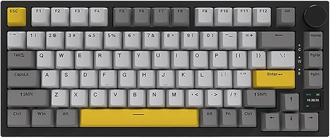AJAZZ AK820 Pro 75% Gasket RGB Wireless Mechanical Keyboard with TFT Screen Volume knob Bluetooth/2.4G/Wired 3-Modes Compact 82 Hot-Swap Keys Tricolor PBT Keycap 4000 mAh (Gray&ampYellow 3-Modes
