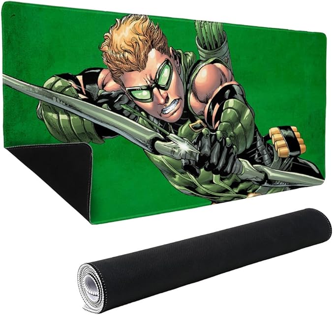 Justice League Green Arrow Character Large Gaming Mouse Pad Desk Mat with Stitched Edges Non-Slip Base for Gamer Home and Office 31.5 x 15.7