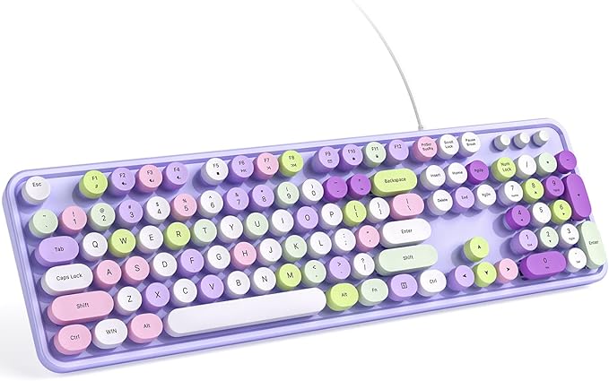 KNOWSQT Wired Computer Keyboard - Purple Colorful Retro Full Size Round Keycaps Plug and Play Typewriter Cute Keyboards for Windows Laptop PC Desktop Computer
