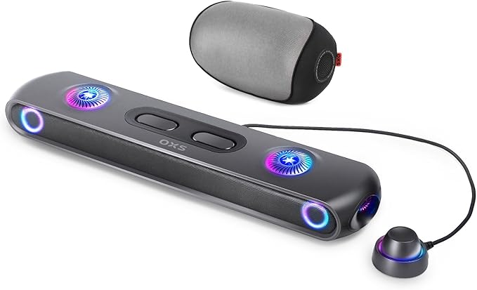 OXS Thunder Pro+ Gaming Soundbar with Wireless Satellite Neck Speaker 7.1.2 Dolby Atmos Surround Sound System Built-in Woofer App Customization RGB Effects 3 Pro Gamer Modes Sleek Toggle Design