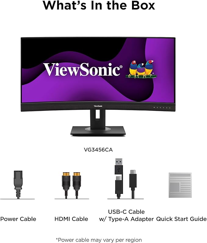 ViewSonic VG3456CA 34 Inch 21:9 Ultrawide QHD 4K Curved Monitor with Ergonomic Design 100W USB C Docking Built-in Gigabit Ethernet RJ45 for Home and Office