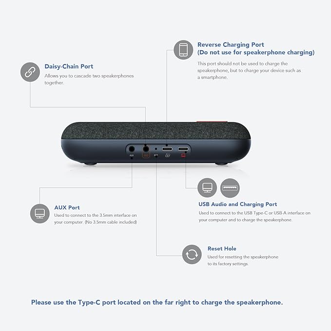 NUROUM A15 Conference Speaker and Microphone Portable&ampScalable Bluetooth Wireless Speakerphone 360° Voice Pickup Daisy Chian for Calls/Computer/PC/Laptop/Desktop via Bluetooth/Dongle/USB-A/C Bl