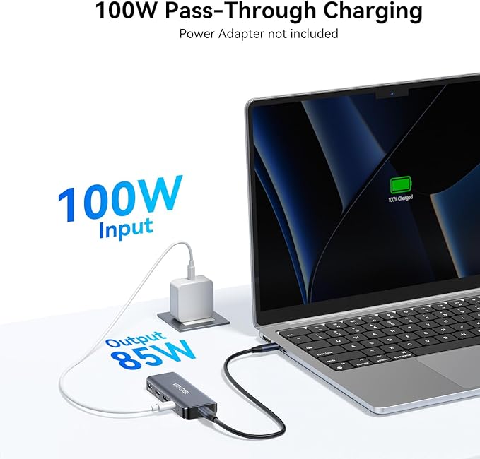 4-Port USB C Hub with 4K@60Hz Displayport 3 USBC 3.2 10Gbps Ports 100W Power Delivery Detachable Cable USB C Splitter Multiport Adapter for MacBook Pro/Air iPad iPhone 15 Portable Monitor