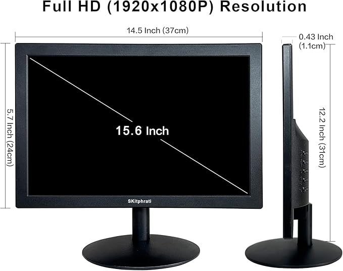15.6 Inch Small PC Monitor FHD VA 1080P Desktop Display with 1920x1080 99% sRGB HDMI VGA Ports 2 Hole Mounting LED Monitor for PC Laptop and Computer Black