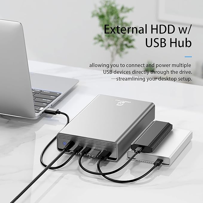 GX100 18TB USB 3.2 Gen 2 (10Gbpps) External Hard Drive with USB Hub for Windows or MacOS Desktop PC/Laptop - 2 Year Warranty