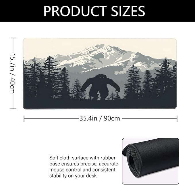 Large Bigfoot Forest Mountain Mouse Mat Computer Mousepad with Non-Slip Rubber Base Waterproof Mouse Pad Desktop Keyboard Pad for GamerHome School Laptop Office Accessories16x35.5in