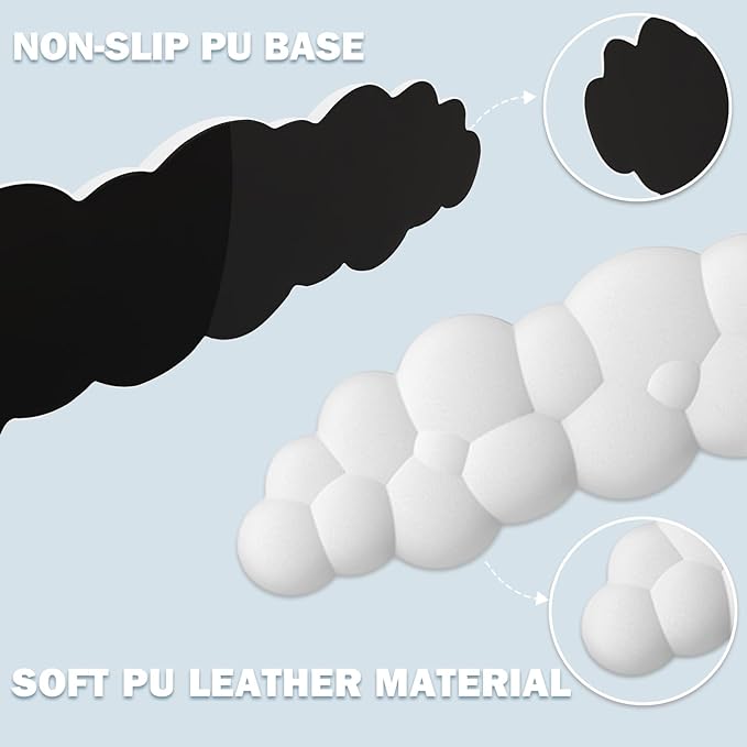 Cloud Keyboard Wrist Rest and Mouse Pad with Wrist Support Set Ergonomic PU Leather Mouse Pads Pain Relief Memory Foam Non-Slip Mousepad for ComputerLaptopWhite
