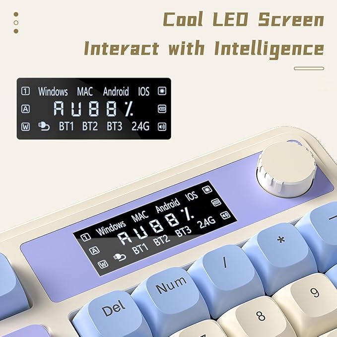 AULA S99 Pro Wireless Keyboard Gaming Keyboards Media Knob Custom RGB Backlit 3-Modes BT/2.4G/USB-C Membrane Cute Creamy Keyboard for Windows/MAC/PC Gamer - Blue White
