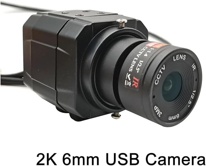HD 2K Webcam 30fps High Speed UVC OTG 4MP USB Camera with 2.8-12mm Varifocal CS Lens Plug and Play for YouTube Live Broadcast(2K 6mm Camera)