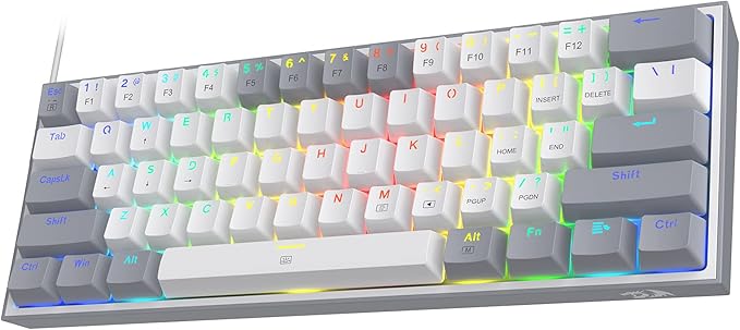 Redragon K617 Fizz 60% Wired RGB Gaming Keyboard 61 Keys Hot-Swap Compact Mechanical Keyboard w/White and Grey Color Keycaps Linear Red Switch Pro Driver/Software Supported