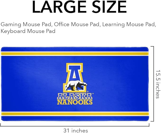 University of Alaska Fairbanks Primary Logo Stripes Large Gaming Mouse Pad Desk Mat with Stitched Edges Non-Slip Base for Gamer Home and Office 31.5 x 15.7