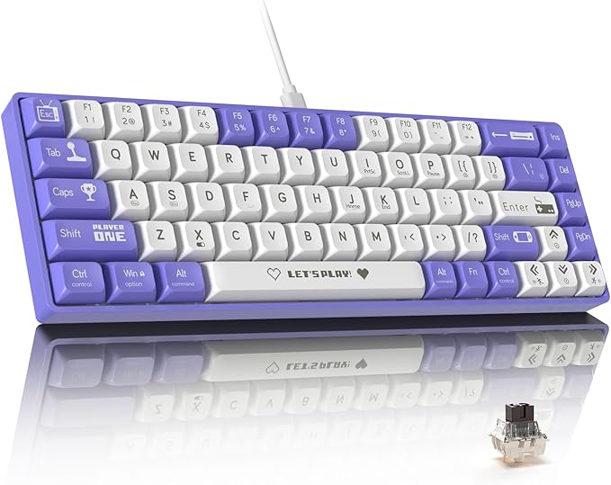 ATTACK SHARK AK680 60% Wired Mechanical Gaming KeyboardHot-SwappableRGB Rainbow BacklitUV Printing and EVA Sound ControlFully Anti-GhostingProgrammableBrown Switch for Windows/Mac Purple&ampWhi