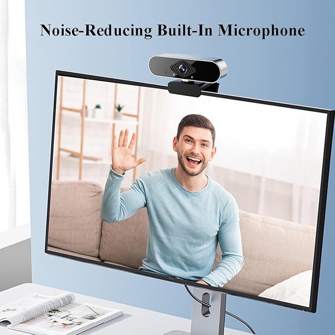 GIZNXBA Webcam for PC 125°Wide-Angle Lens Autofocus Noise-Canceling Microphone USB Computer Camera Plug &amp Play for Streaming Video Calls Gaming Works(2K)