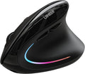 Uineer Ergonomic Mouse Wireless Bluetooth Rechargeable Vertical Mouse 7 Color LED 4 DPI Adjustable USB-A Wrist Strain ReliefOptical Mice for Computer/PC/Laptop Black
