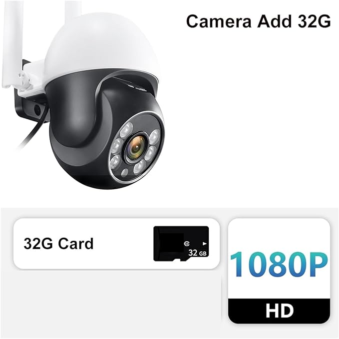 IP Camera P2P 1080P HD WiFi Color Night Vision Auto Tracking Surveillance Webcam Outdoor Security Monitor(EU PlugCamera Add 32G)