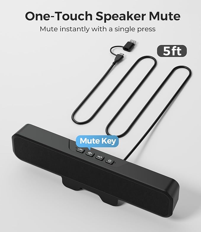 Computer Speakers for Desktop PC Stereo Sound Bar with Monitor Clip Deep Bass Plug and Play Integrated Type-C &amp USB-A
