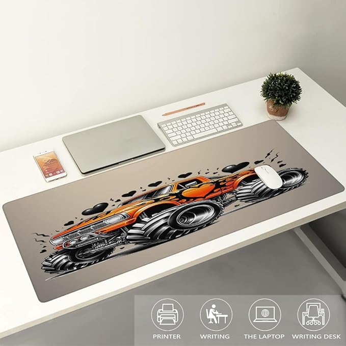 Orange Car Truck Large Mouse Pad Gaming Mousepad Desk Mat for Desktop Computer Keyboard Waterproof Mouse Mat Desk Pad with Non-Slip Base for Game School Office Home 35.4 x 15.7