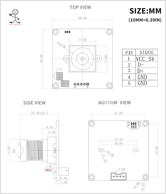 USB Camera Module Featuring IMX274 Sensoring for 4K Imagery 3840x2160 at 30FPS with Digital Microphone Autofocus Option