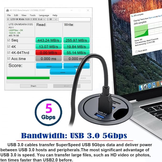 CY USB 3.0 Hub SD TF 3 Port USB 60mm Desk Grommet Splitter Dock Station Micro-SD Card Reader for Desktop PC Desk