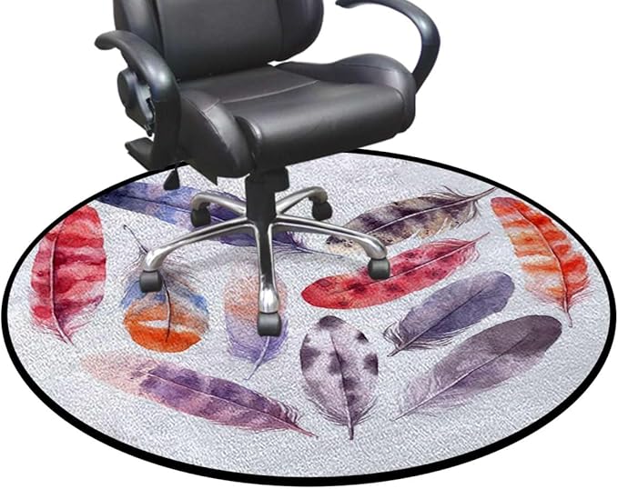 Multicolor Round Area Rug Washable Indoor Throw Rugs for Living Room Bedroom Dreamy Watercolor Elements Plumage Design Diameter 35.4 in
