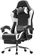 Dowinx Ergonomic Gaming Chair with Footrest Heavy Duty 330lbs Office Chair Massage Lumbar Support Adjustable Height &amp Headrest Pillow Comfortable for Back Pain Relief Streaming Long Gaming Whi