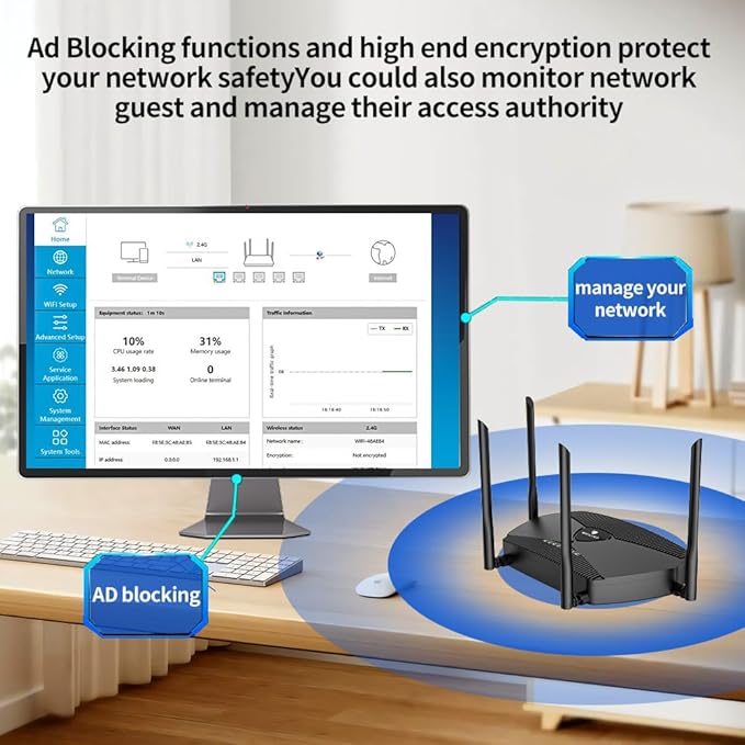 AX3000 WiFi 6 Mesh Router Dual-Band Gigabit Ethernet Seamless Roaming for Large Homes Smart Home &amp Gaming Ready Z8103AX-E
