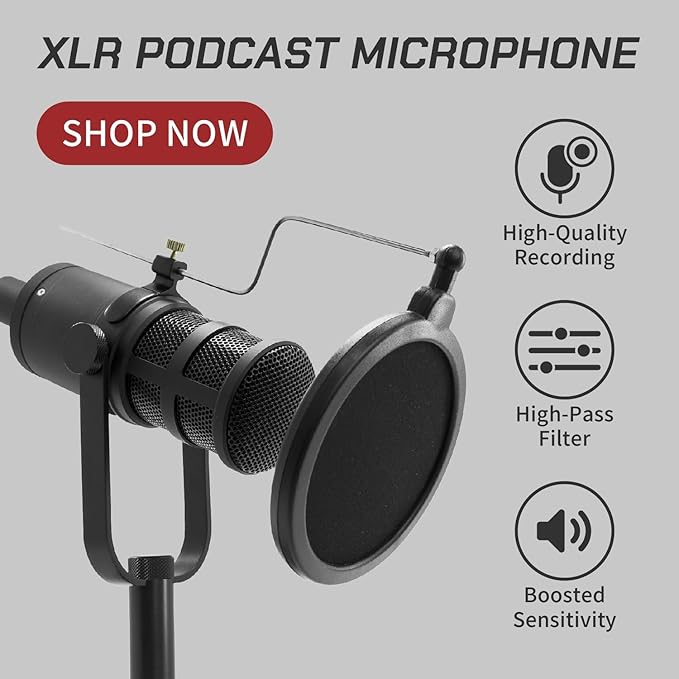 YTM-165D Dynamic XLR Podcast Microphone with Mid-Range Boost Low-Cut Filter and High Sensitivity – Ideal for Vocal Clarity in Live Streaming Recording and Broadcasting