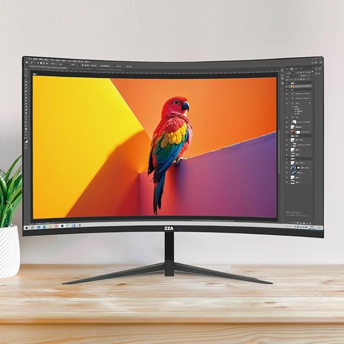 ZZA 27 Gaming Monitor1920 * 1080P 144Hz Curved Computer MonitorHDMI *1VGA*1Tilt AdjustableVESA Compatible Black