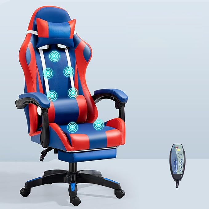 RGB Gaming Chair with Footrest Ergonomic Massage Computer Desk Chair Video Gaming Chair with Speakers Lumbar Support Height &amp Angles Adjustable Reclining Gamer Chair7 Point Massage