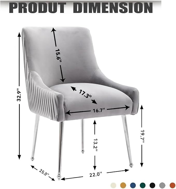 Adjustable Office Computer Chair with Armrest 1pcs Velvet Upholstered Dining Chair with with Backrest Pulling Rod and Silver Legs