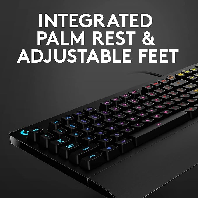 Logitech G213 Prodigy Gaming Keyboard - Wired RGB Backlit Keyboard with Mech-Dome Keys Palm Rest Adjustable Feet Media Controls USB Compatible with Windows – Black