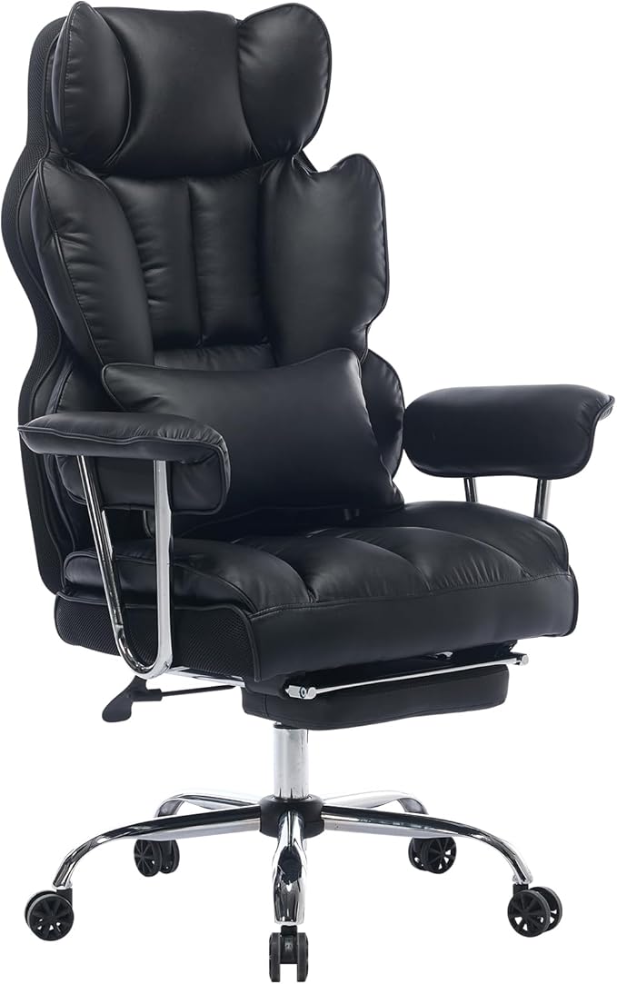 Big and Tall Office Chair 400lbs - Heavy Duty Executive Desk Chair with Footrest High Back PU Leather Ergonomic Computer Chair with Extra Wide Seat &amp Thick Cushion for Home Office (Black)