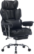 Big and Tall Office Chair 400lbs - Heavy Duty Executive Desk Chair with Footrest High Back PU Leather Ergonomic Computer Chair with Extra Wide Seat &amp Thick Cushion for Home Office (Black)