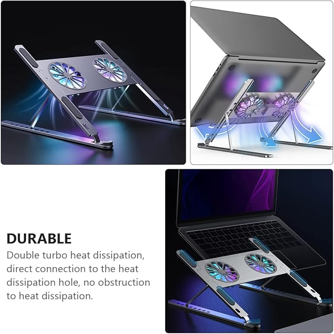 TEHAUX Laptop Stand Cooling Pad for Laptop Led Fan Quiet Gaming Adjustment Aluminum Alloy Stand
