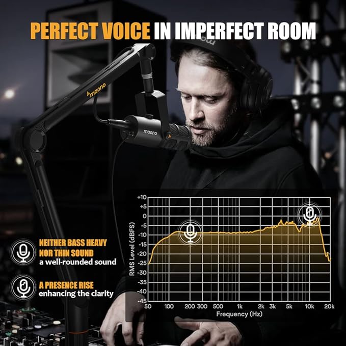 MAONO PD400X Podcast Dynamic Microphone with AU-MH601 Studio Monitor Headphones Bundle for Podcast Studio Streaming Recording Vocal