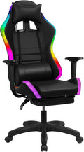 Gaming Chair with Built-in Speakers Ergonomic High Back Office Gaming Chair Massage Lumbar Support LED Lights Retractable Footrest (Colorful Side)