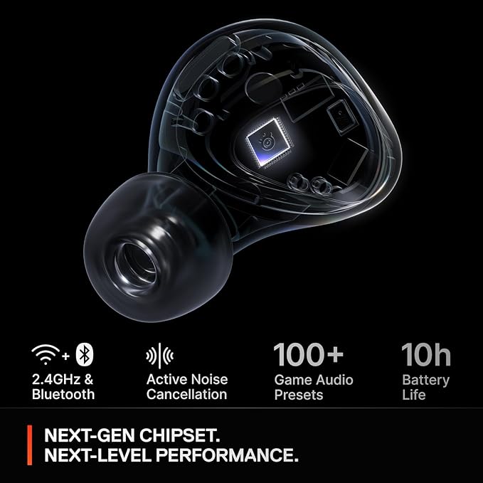 SteelSeries Arctis GameBuds for PlayStation/PC/Switch/Mobile — Quick-Switch 2.4GHz + Bluetooth 5.3 — Active Noise Cancelling — 100+ Game Audio Presets — 40H Battery with Qi Charging Case - White